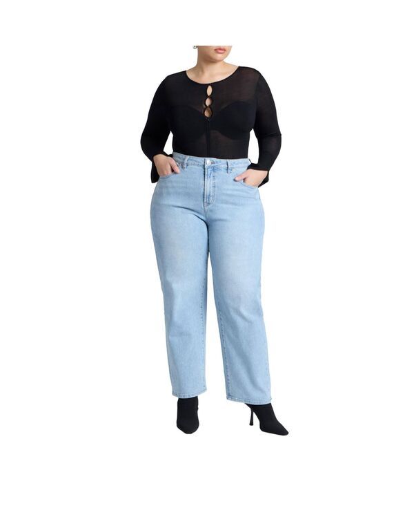 エロクイ レディース ボトムス デニムパンツ ストレート 刺繍 ELOQUII Womens Embroide red Naomi Straight Leg Jean Vintage medium