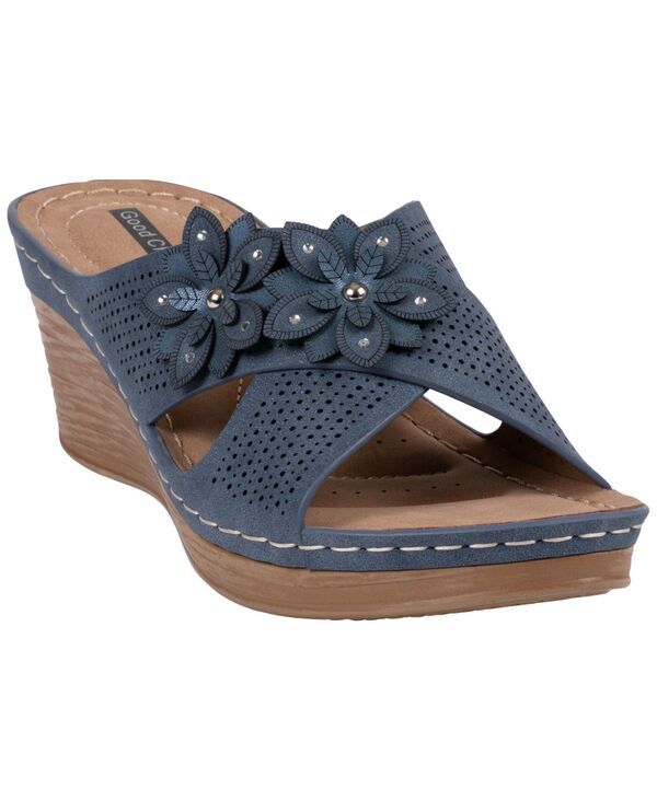 ジーシーシューズ レディースリッポン・ローファー フラワー柄 サンダル フラワー GC Shoes Womens Nylie Floral SlipOn Wedge Sandals Navy ネイビー