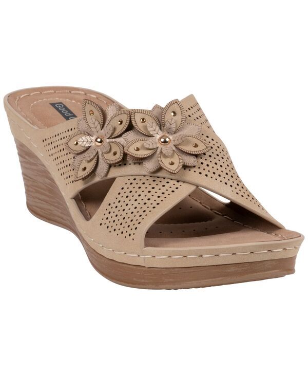 ジーシーシューズ レディースリッポン・ローファー フラワー柄 サンダル フラワー GC Shoes Womens Nylie Floral SlipOn Wedge Sandals Natural