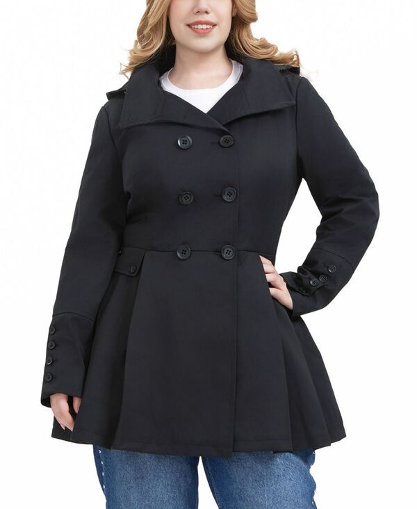 ビージーエスディー レディース アウター ジャケット・ブルゾン プラスサイズ コート BGSD Plusize Hooded Fit Flare Trench Coat Black ブラック