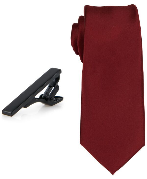 コンストラクト メンズ アクセサリー ネクタイ ConStruct Mensolid Tie 112 Tie Bar Set Red Velvet レッド