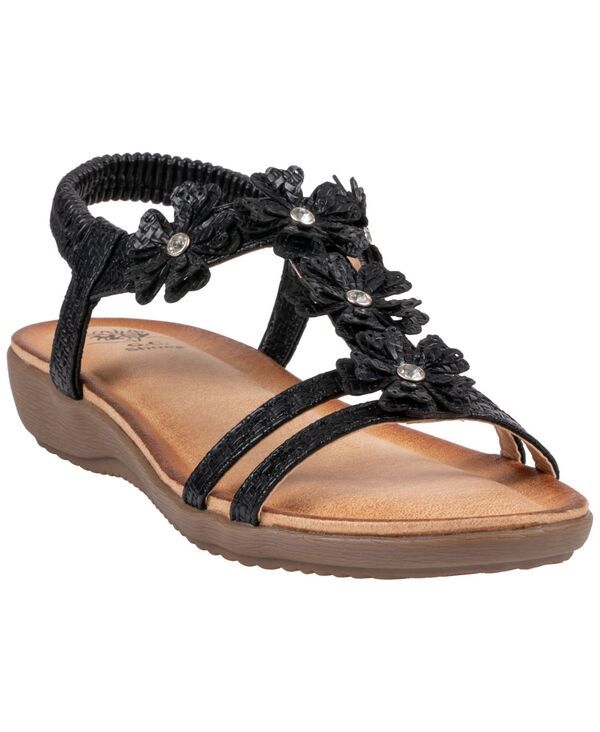 ジーシーシューズ レディース サンダル フラワー柄 フラワー GC Shoes Womens Lily Floral Flat Sandals Black ブラック