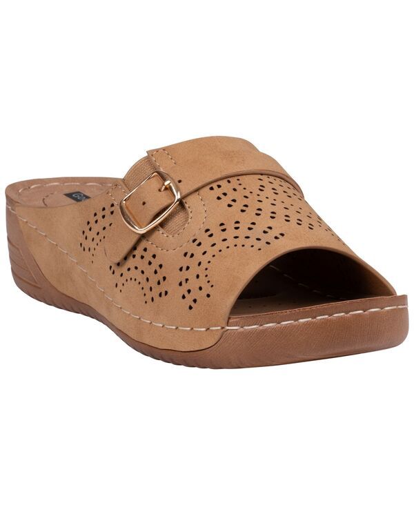 ジーシーシューズ レディース サンダル GC Shoes Womens Moira Perforated Comfort Round Toe Sandals Tan タン