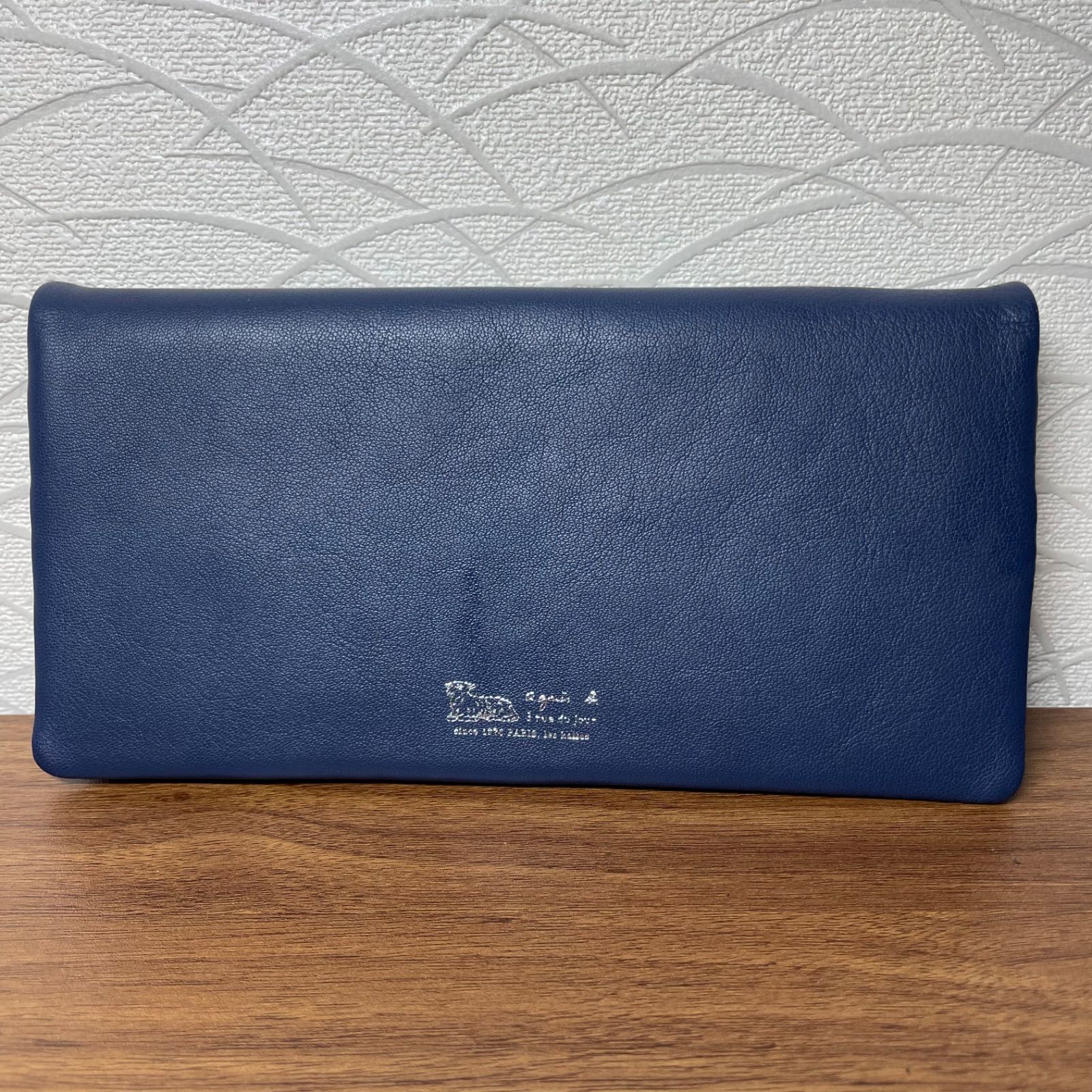 【極美品】【未使用級】アニエスベー 長財布 ネイビー レザー シルバーロゴ