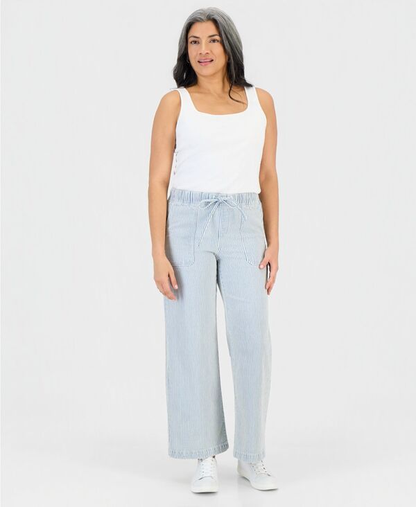 スタイルアンドコー レディース ボトムス デニムパンツ プチ ジーンズ Style Co PetitengineerStripe PullOn WideLeg Jeans Light Stripe ス
