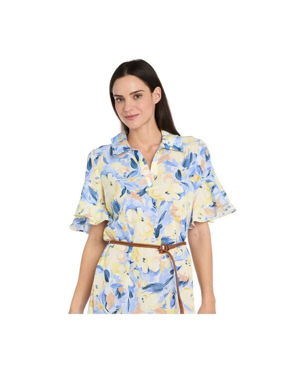 アールアンドエムリチャーズ レディース トップス ワンピース プチ ミディ R M Richards Petite Belted Colla red Midi Dress Blue Multi ブルー