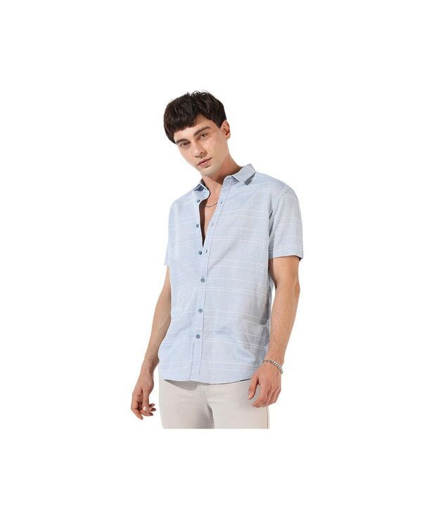 キャンパスストラ メンズ トップス シャツ レギュラーフィット Campusutra Mens Light Blue Textu red Regular Fit Casual Shirt Blue ブ