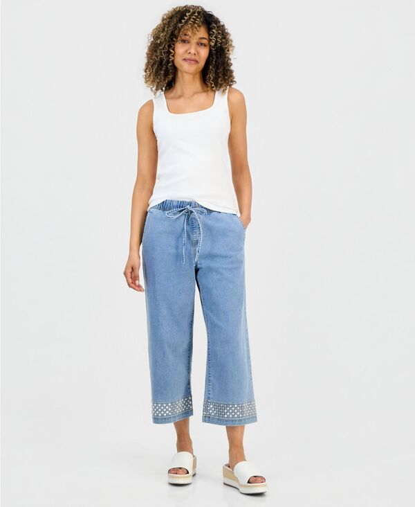 スタイルアンドコー レディース ボトムス デニムパンツ プチ ジーンズ Style Co Petite HighRise WideLeg Embellished Jeans Kara Wash