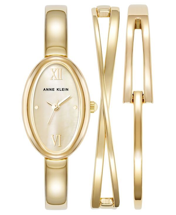 アンクライン レディース アクセサリー 腕時計 Anne Klein Womens Quartz Oval GoldTone Alloy Metal Bangle Watch Set 215mm Go