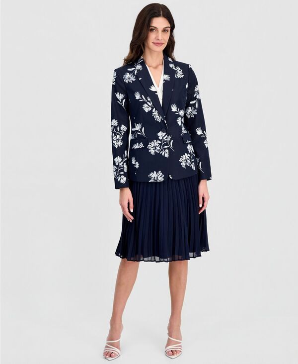 タハリエーエスエル レディース アウター ジャケット・ブルゾン プリント ブレザー Tahari ASL Womens Printed OneButton Blazer Navy Ivory アイボリ