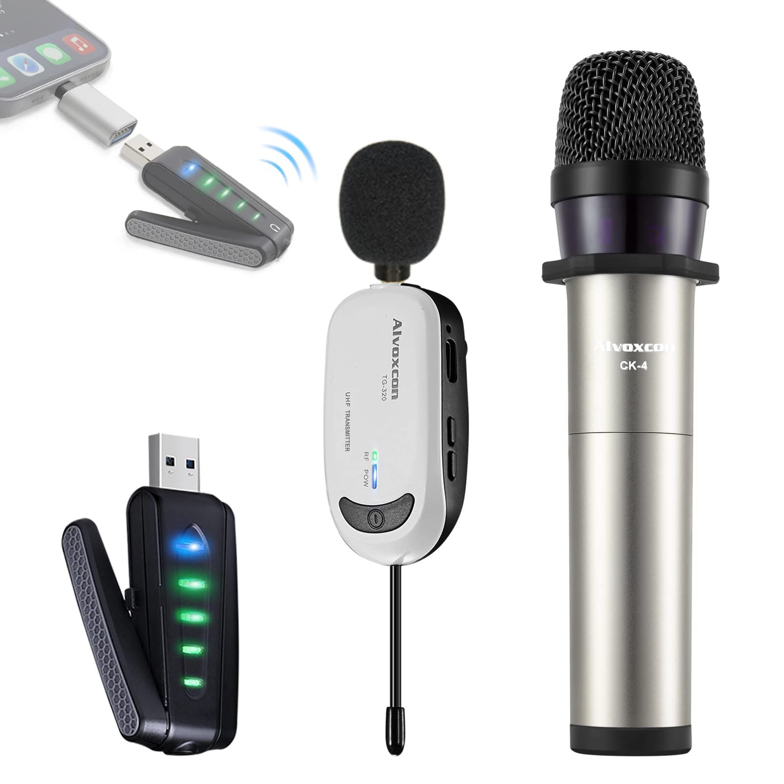ワイヤレスマイク USB受信機付き Alvoxcon ピンマイク＆ハンドマイクセット 2人用 低遅延 ZOOM会議/オンライン授業/スピーカー/PC/iPhone/Android対応 日本語説明書付 UM322Pro 13,968円