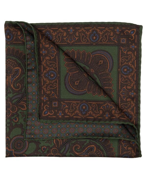 エリザベッタ メンズ アクセサリー ネクタイ シルク Elizabetta Mens Lario Double Sided Silk Pocket Square for Men Green brown