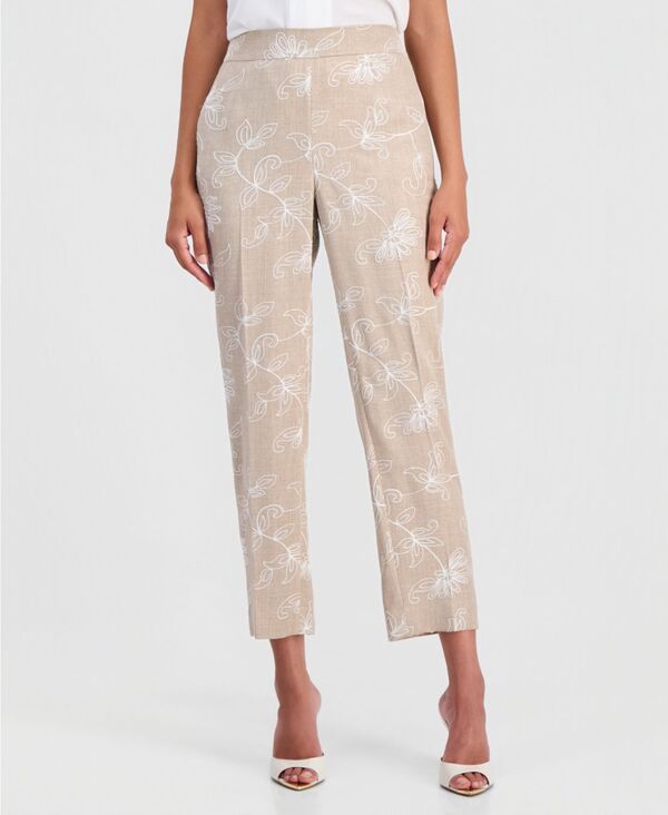カスパール レディース ボトムス カジュアルパンツ プチ 刺繍 アンクル Kasper Womens HighRisembroide red Ankle Pants Regular Petite St