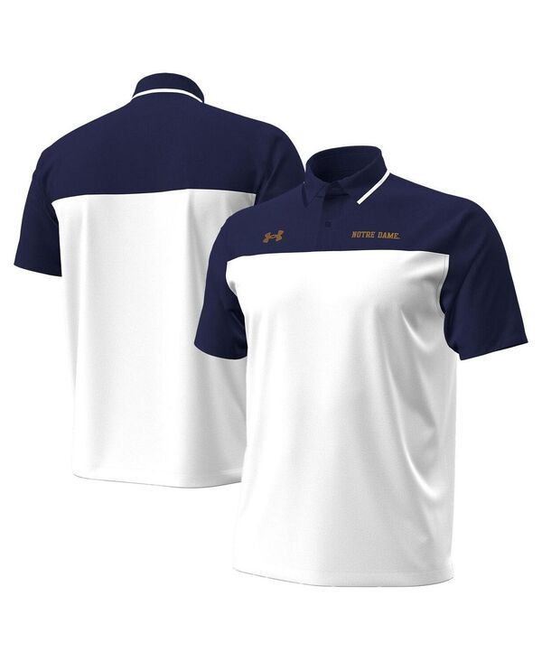 アンダーアーマー メンズ トップス ポロシャツ Under Armour Mens WhiteNavy Notre Dame Fighting Irish Green Blocked Polo Shi