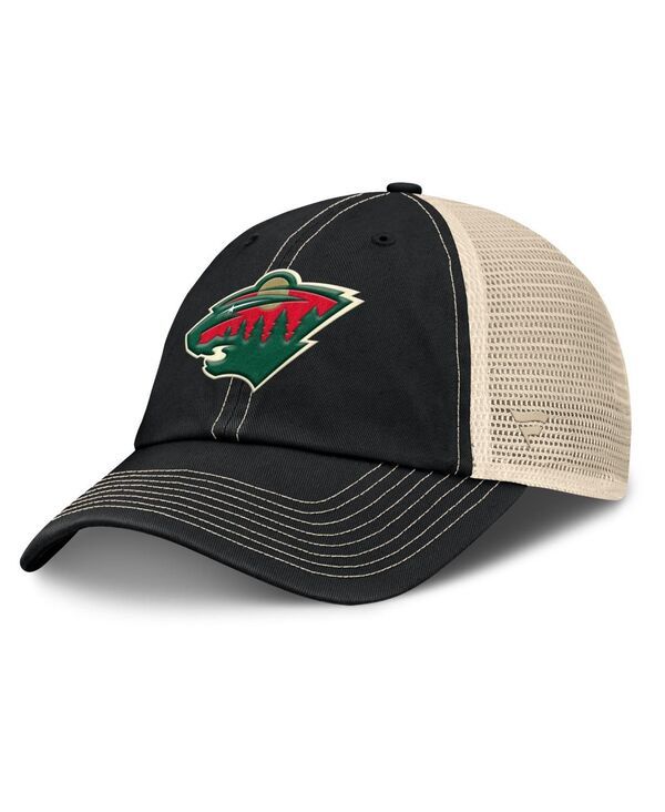 ファナティクス メンズ アクセサリー 帽子 Fanatics Mens BlackNatural Minnesota Wild Rival Trucker Adjustable Hat Black N