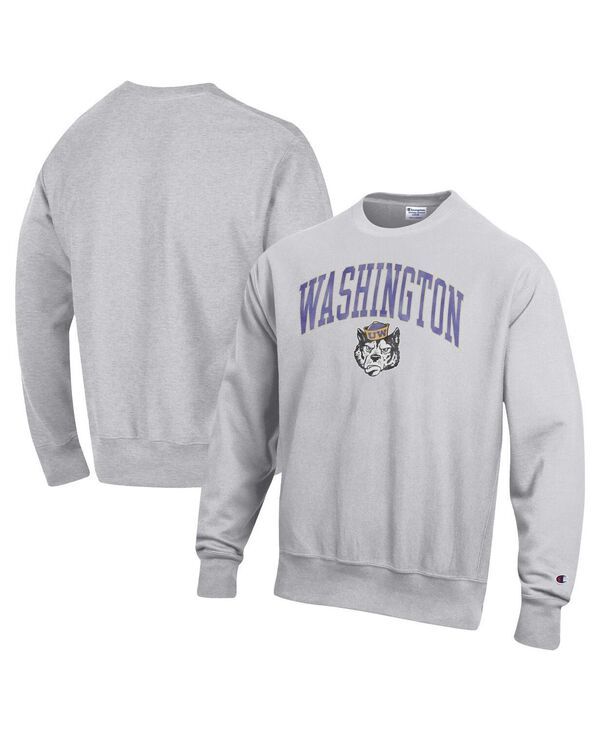 チャンピオン メンズ アウター パーカー・スウェット クルーネック シャツ ロゴ Champion Mens Gray Washington Huskies Distressed Arch Over