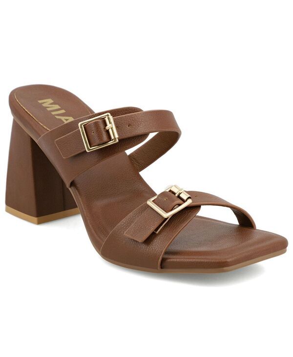 ミア レディース シューズ サンダル ヒール MIA Womens Rene Double Buckle Block Heel Dressandals Brown ブラウン
