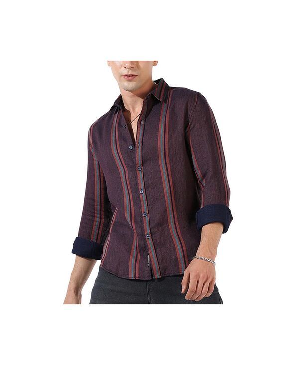 キャンパスストラ メンズ トップス シャツ レギュラーフィット Campusutra Mens Maroon Striped Regular Fit Casual Shirt Maroon マルーン