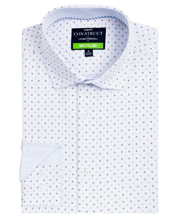 コンストラクト メンズ トップス シャツ プリント ConStruct Mens Diamond Print Performance Stretch Dresshirt WhiteBlue ホワイト