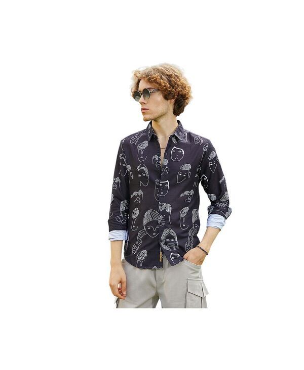キャンパスストラ メンズ トップス シャツ Campusutra Mens Midnight Black Doodle Face Shirt Black ブラック