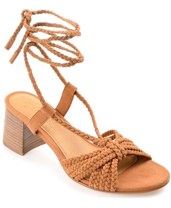 ジュルネ シグネチャー レディース シューズ サンダル ヒール Journee Signature Womens Railee Braided Block Heel Sandals Cognac