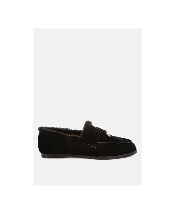 ラグアンドコー レディース シューズ パンプスエード ローファー Rag Co Rag and Co Womens Ohrid Suede and Faux Fur Flat Loafers Blac