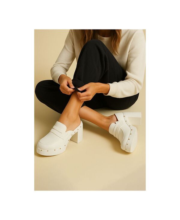 ラグアンドコー レディース シューズ サンダル プラットフォーム レザー Rag Co Womens Lyrac Leather Platform Clogs White recycled leath