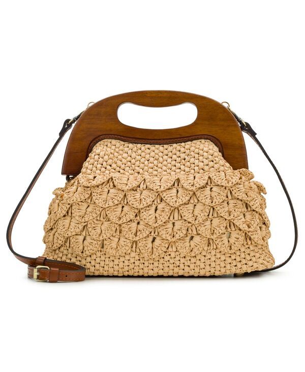 パトリシアナシュ レディース バッグ Patricia Nash Sandrine Medium Scalloped Raffia Wooden Frame Crossbody Bag Natural