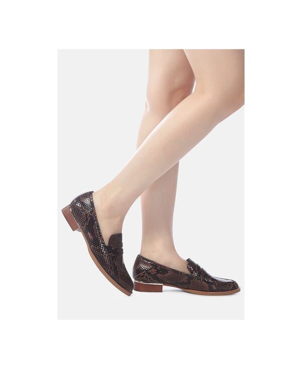ラグアンドコー レディース シューズ パンプス レザー ローファー Rag Co Womens NADIA Leather Penny Loafers Brown snake ブラウン
