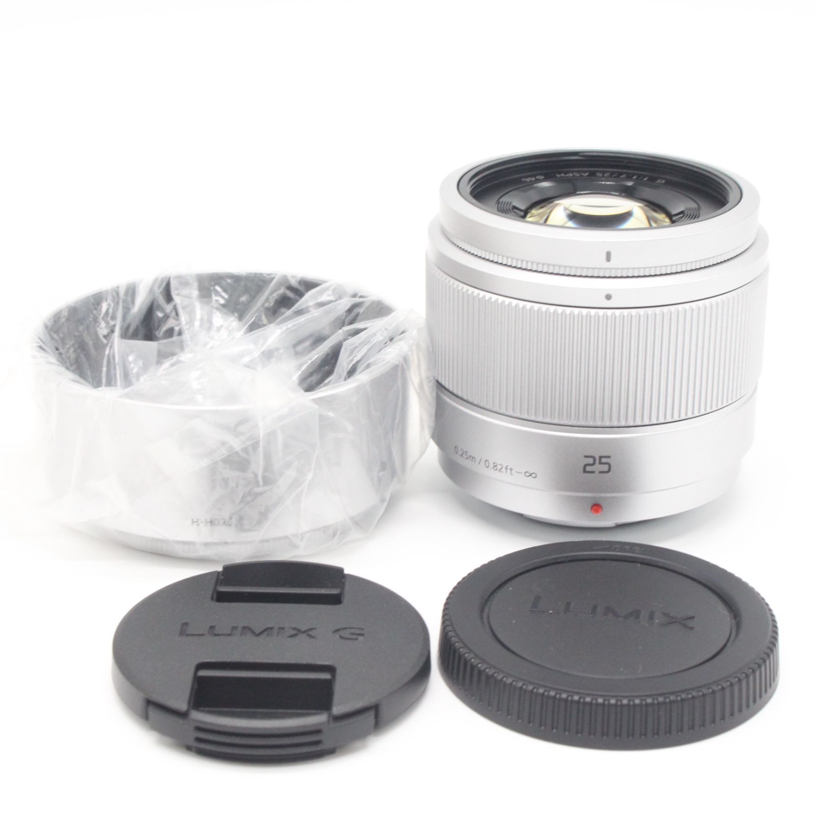 嬉しいフード付き！■ほぼ新品■ PANASONIC ルミックス G 25mm/ F1.7 ASPH. シルバー H-H025-S