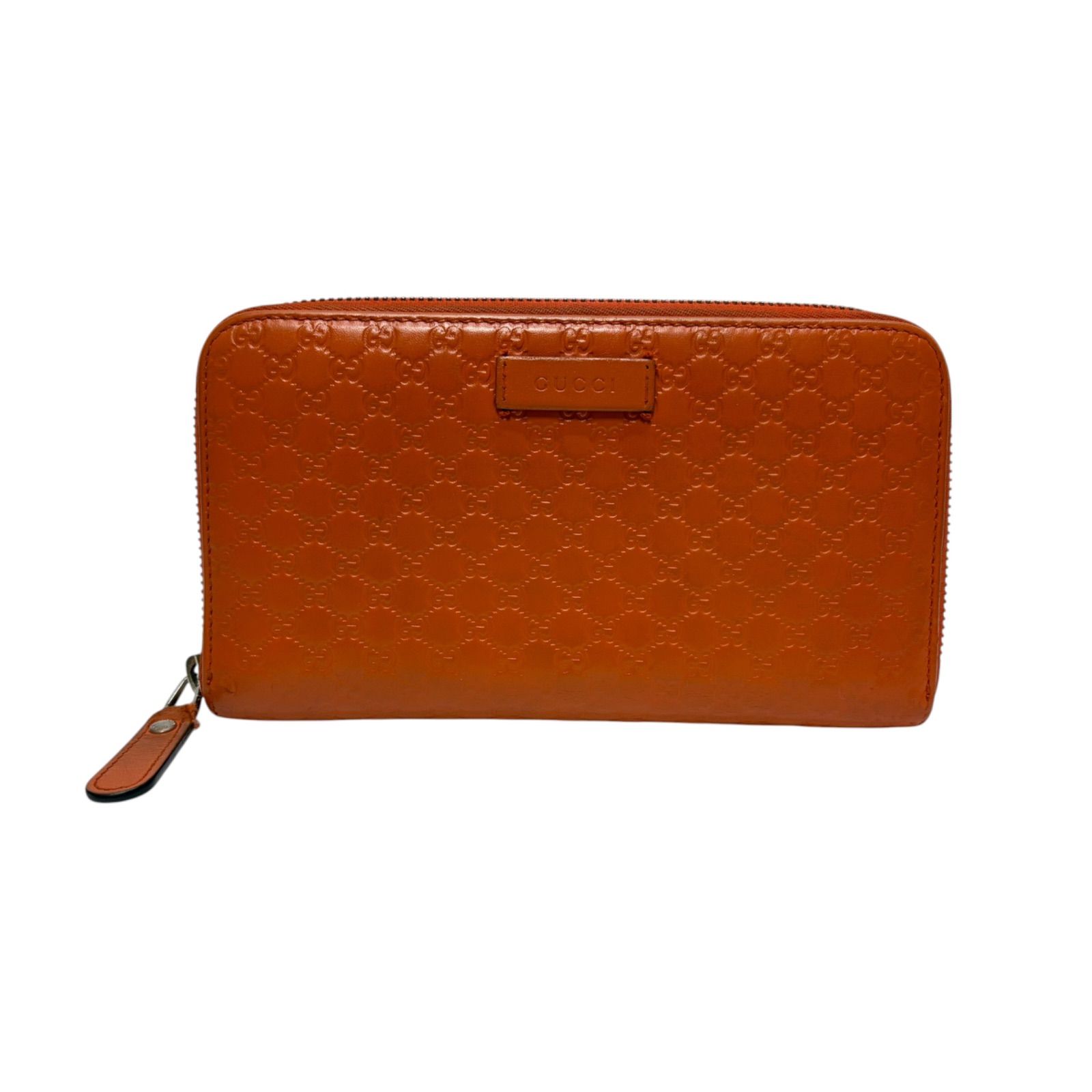 4585 GUCCI グッチ 長財布 シマレザー オレンジ ラウンドファスナー マイクロシマ