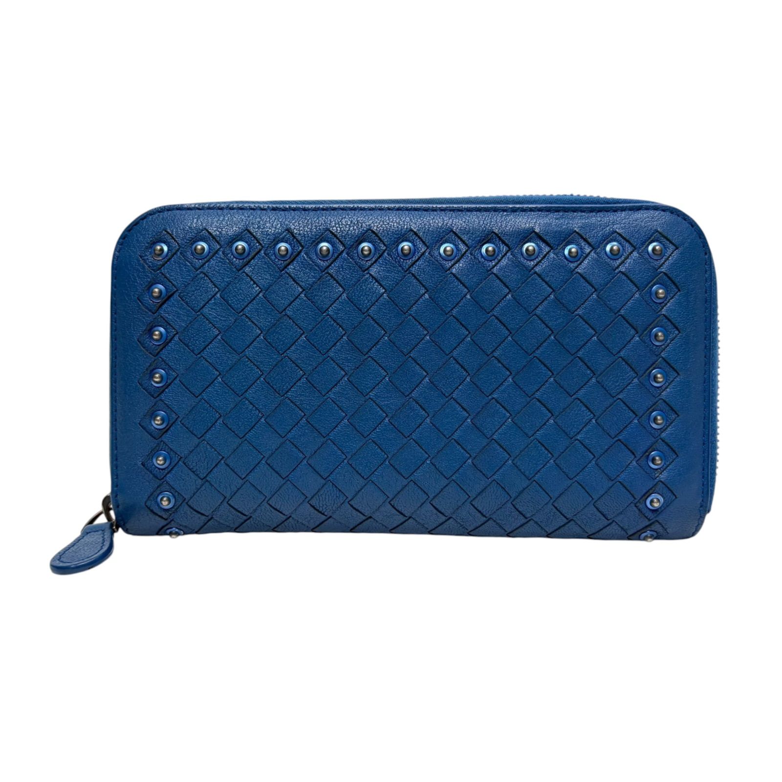 4681 BOTTEGA VENETA ボッテガヴェネタ 長財布 イントレチャート スタッズ ラウンドファスナー ブルー 青