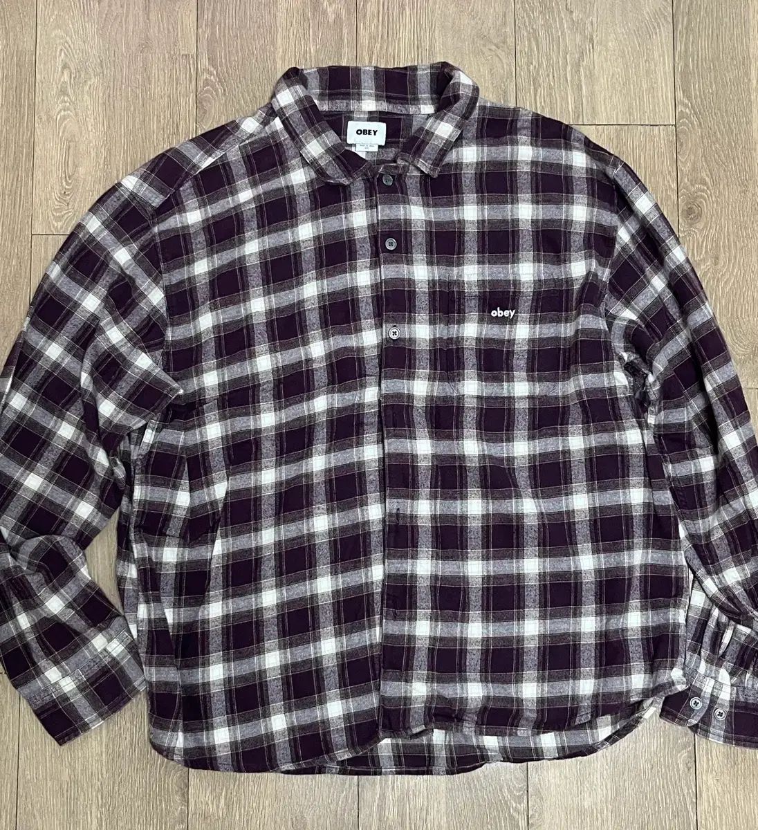 オベイ OBEY フランネル チェック シャツ パープル 2XL