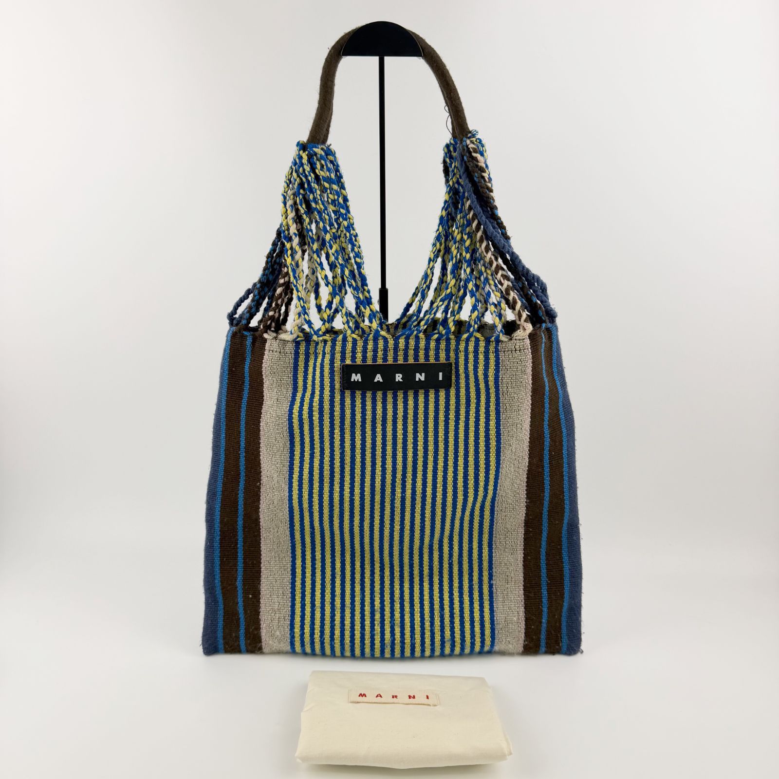 【中古】MARNI マルニ ストライプ ニット ロープハンドル トートバッグ ファブリック ブルー グリーン ブラウン マルチカラー ヴィンテージ レディース HIBUOCHI VINTAGE hboc260609a04 11,218円