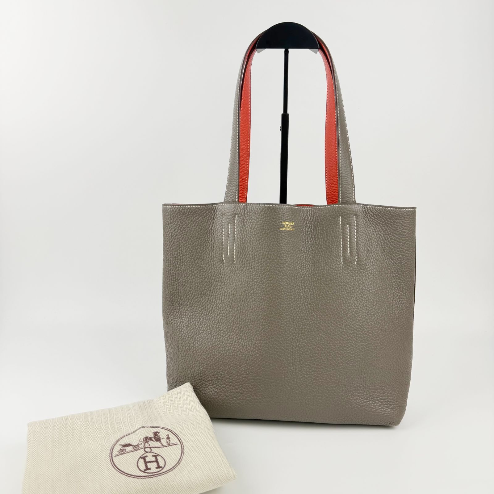 中古】Hermes エルメス ドゥブルセンス28 トートバッグ レザー グレー