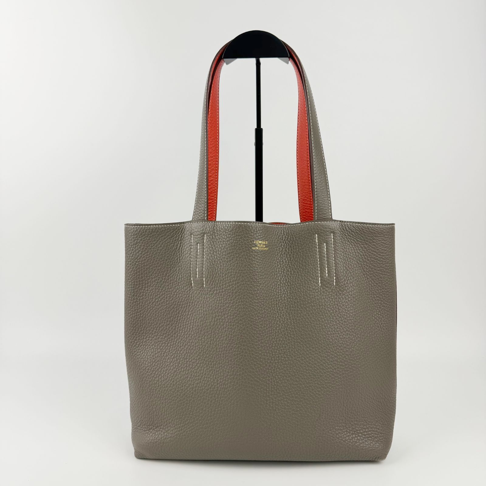 中古】Hermes エルメス ドゥブルセンス28 トートバッグ レザー グレー