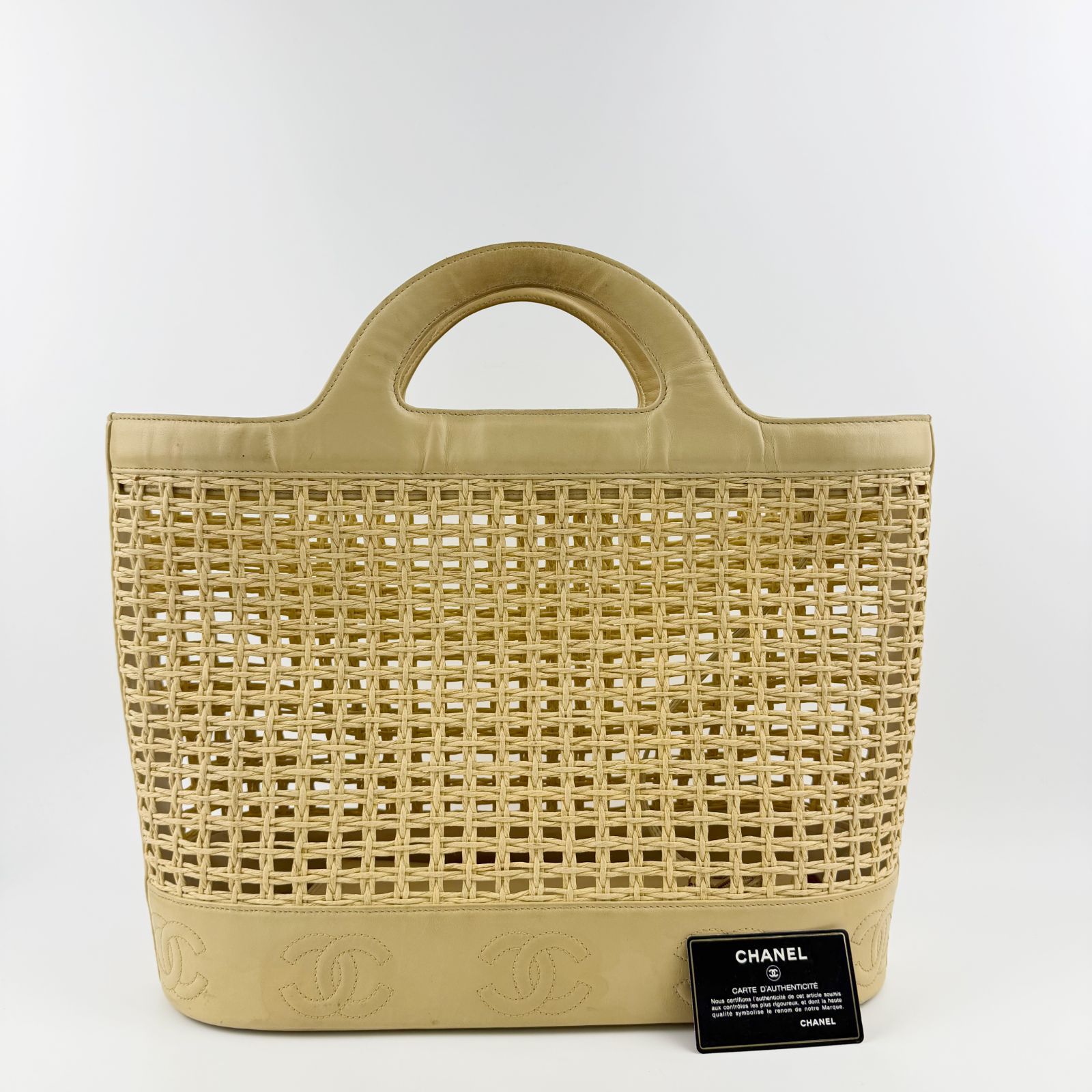 【中古】CHANEL シャネル ココマーク ハンドバッグ レザー メッシュ ベージュ シール4番台 ヴィンテージ レディース HIBUOCHI VINTAGE hboc260615a25