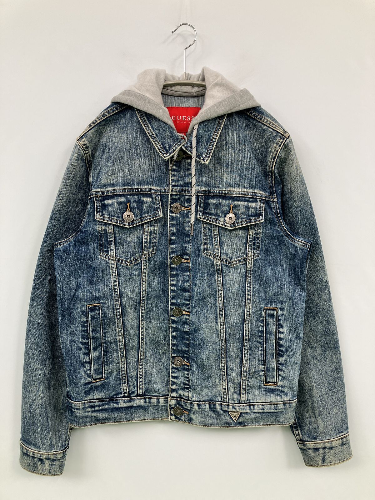 GUESS ゲス デニムジャケット M ネイビー 無地 フードあり ボタン留め 