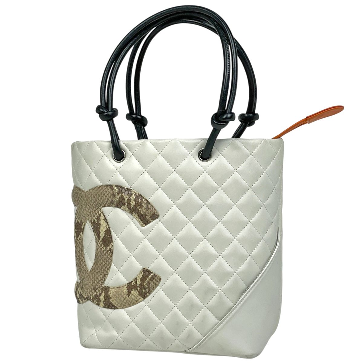 シャネル CHANEL カンボンライン ミディアム トートバッグ ココマーク ハンドバッグ レザー ホワイト A25167 レディース 【中古】