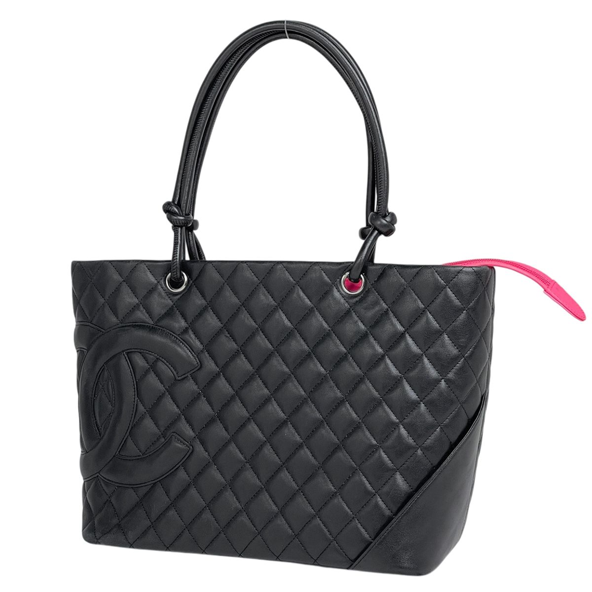 シャネル CHANEL カンボンライン ラージ トートバッグ ココマーク ショルダーバッグ レザー ブラック A25169 レディース 【中古】