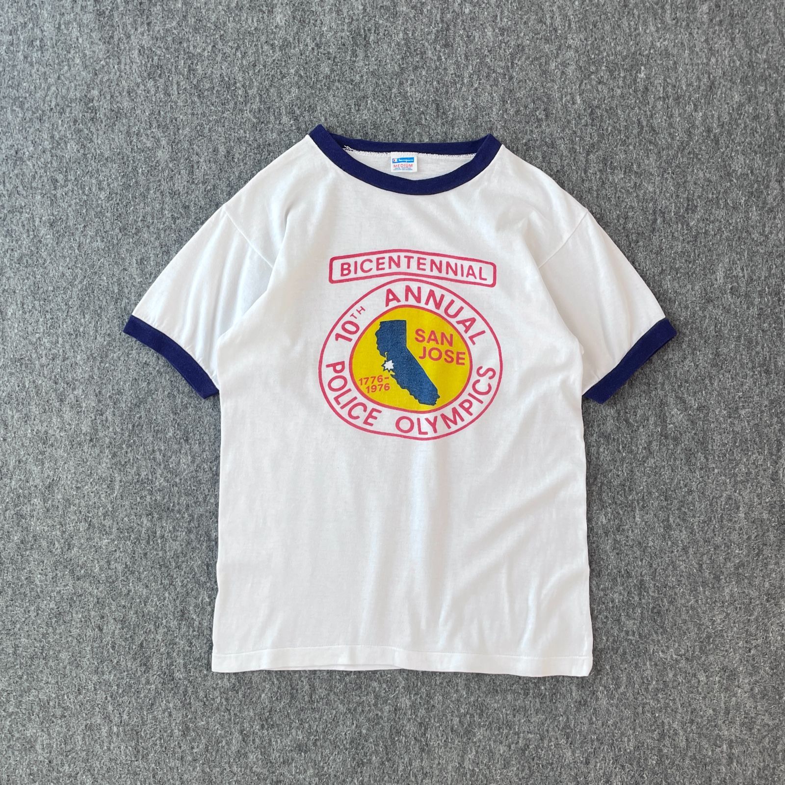 USA製　70s　80s　Champion　リンガーTシャツ　バータグ　ヴィンテージ　染み込み　パープルリブ　希少　チャンピオン