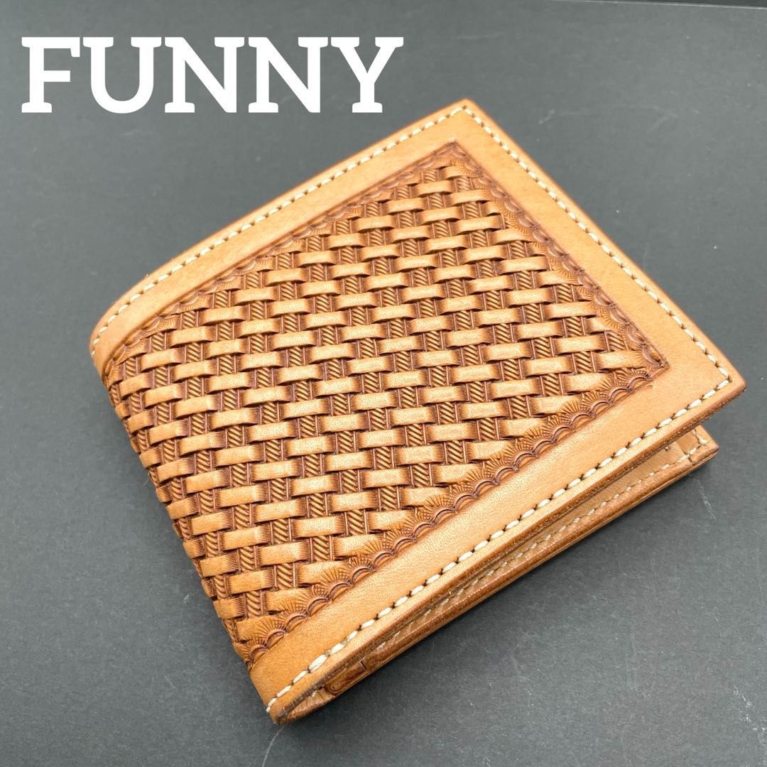 FUNNY ビルフォードハンドバスケットS タン 二つ折り財布 手彫りバスケットスタンプ 本革 牛革 メンズ シンプル ファニー BILLFOLD HAND BASKET S TAN ANTIQUE ウォレット