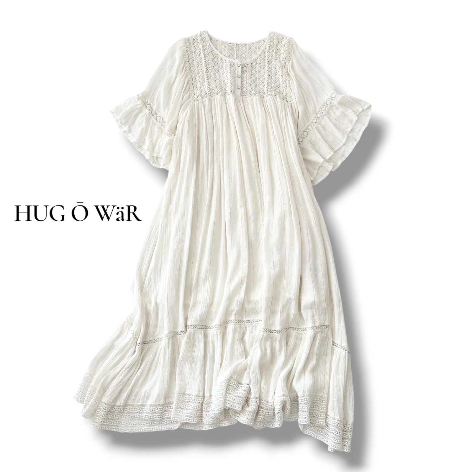 ハグオーワー HUG Ō WäR ルレックスジャガード レースワンピース ロング ホワイト フリーサイズ 新品 2024年モデル インド製 6JU031