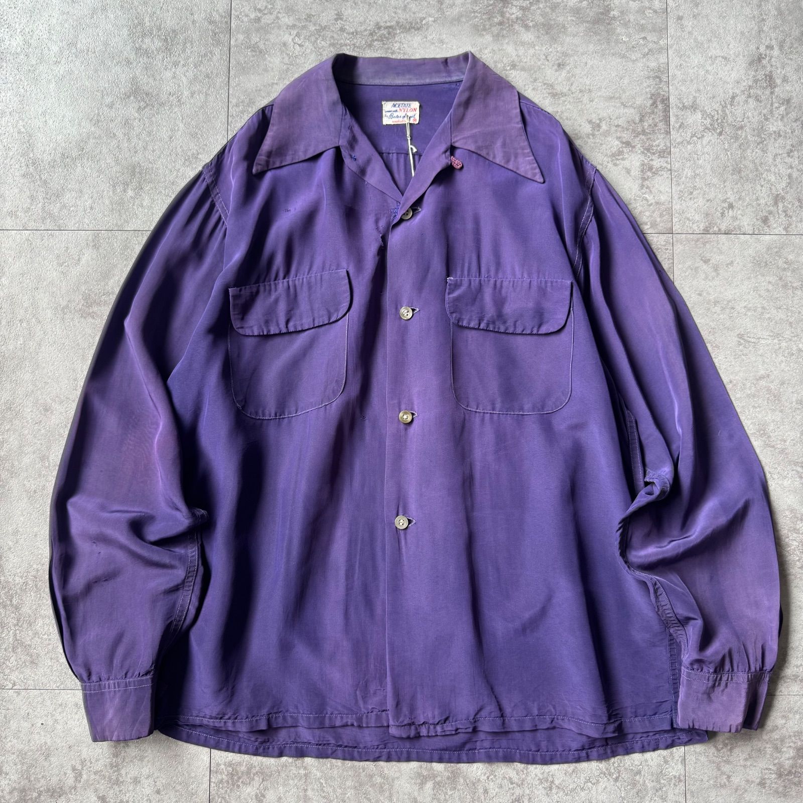 古*k様 50s Vintage ナイロンアセテートシャツ レーヨン パープル 1950's 