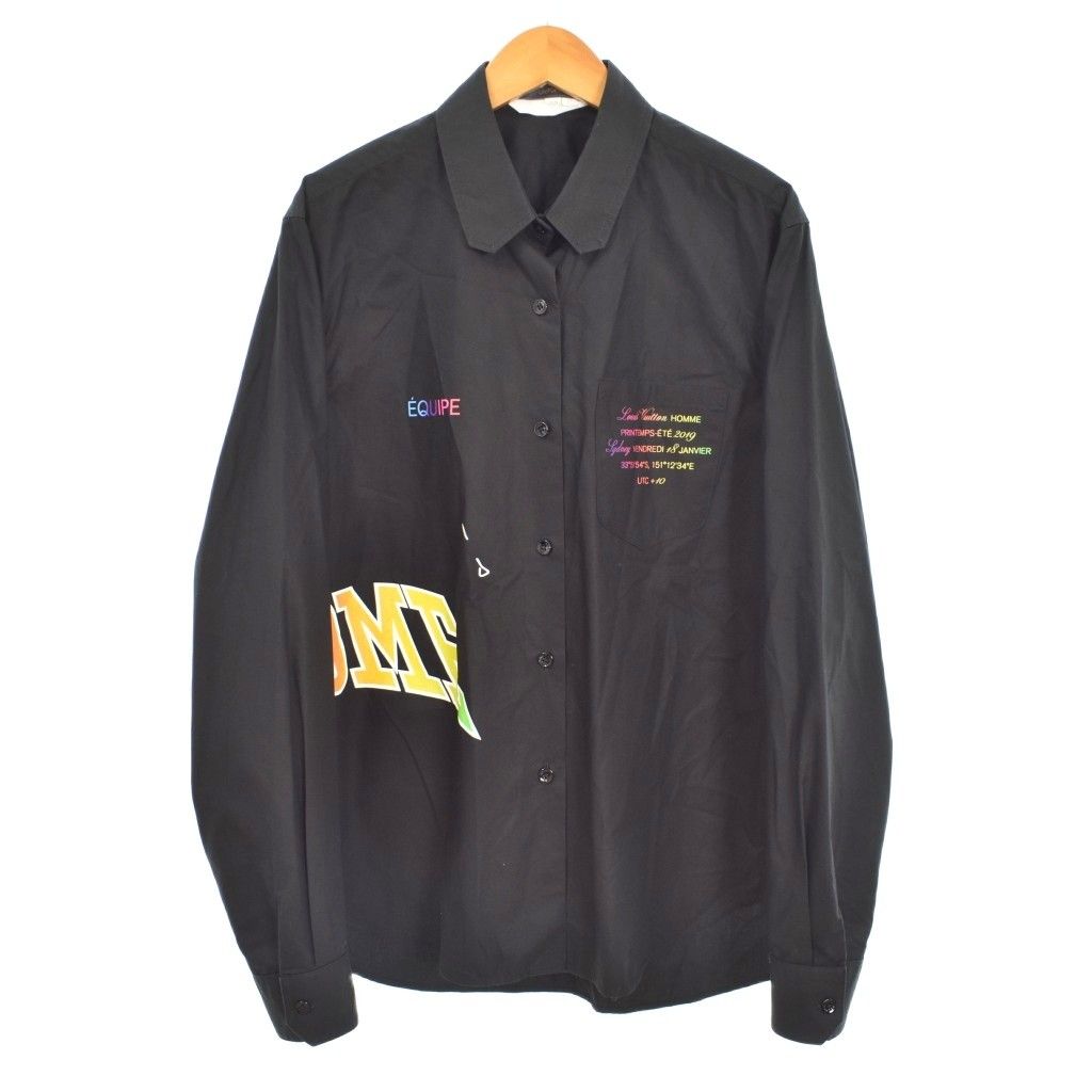 ルイヴィトン LOUIS VUITTON Virgil Abloh UNIFORMS 2019 POPUP スタッフ シャツ 長袖 プリント XS 黒 ブラック