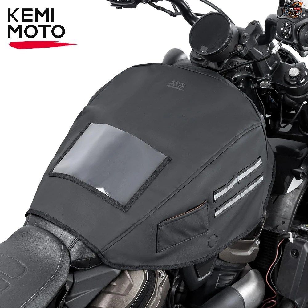ツーリング用ソフテイルバイク用防水燃料タンクカバー、強力な保持機能付き燃料タンクプロテクター、アクセサリーバッグ付き