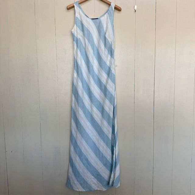 マキシドレス　リネン　ストライプ　ノースリーブワンピース　Liz Claiborne Lizsport