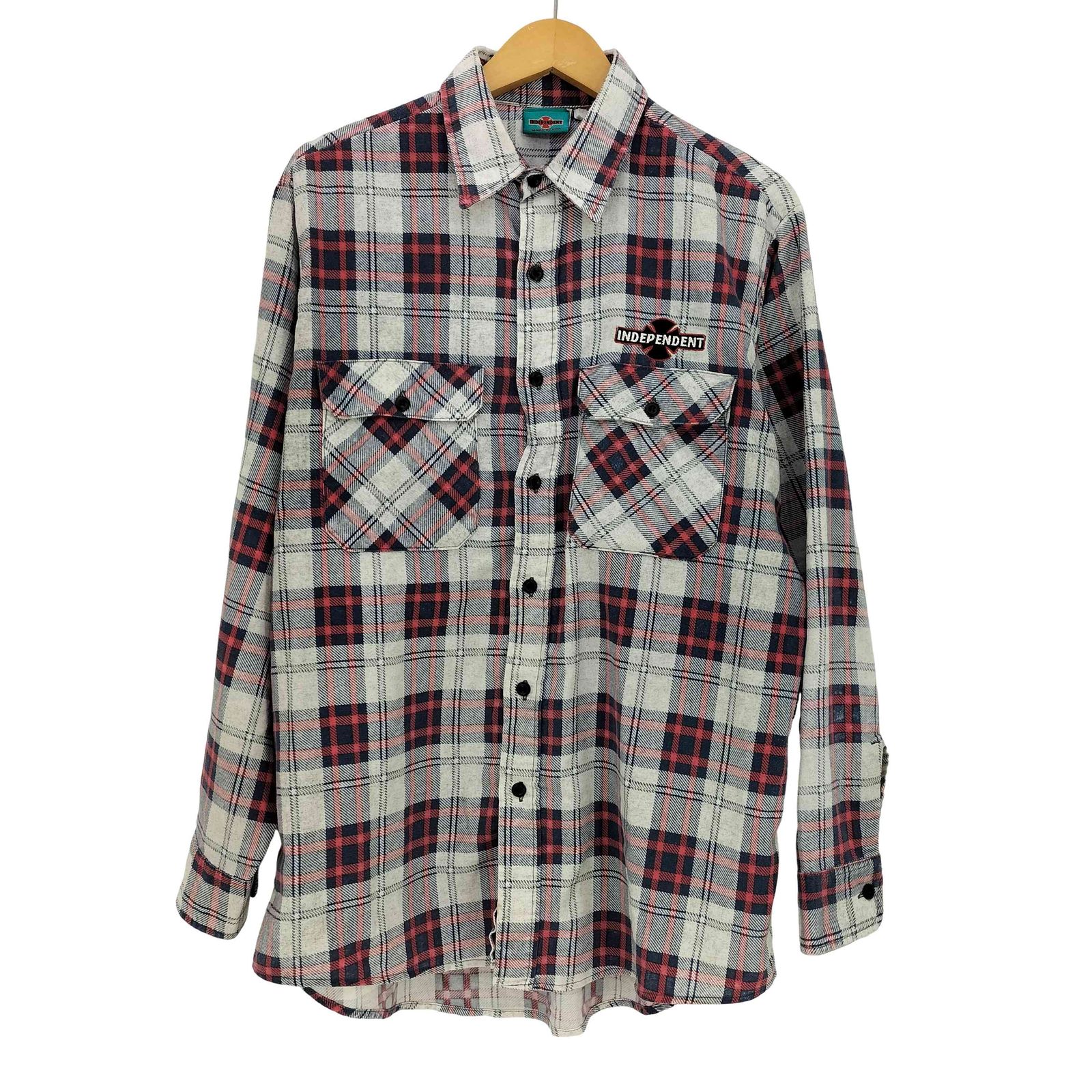 インディペンデント INDEPENDENT 90-00s USA製 ロゴパッチ ダブルポケット マドラスチェック ネルシャツ メンズ import：XL