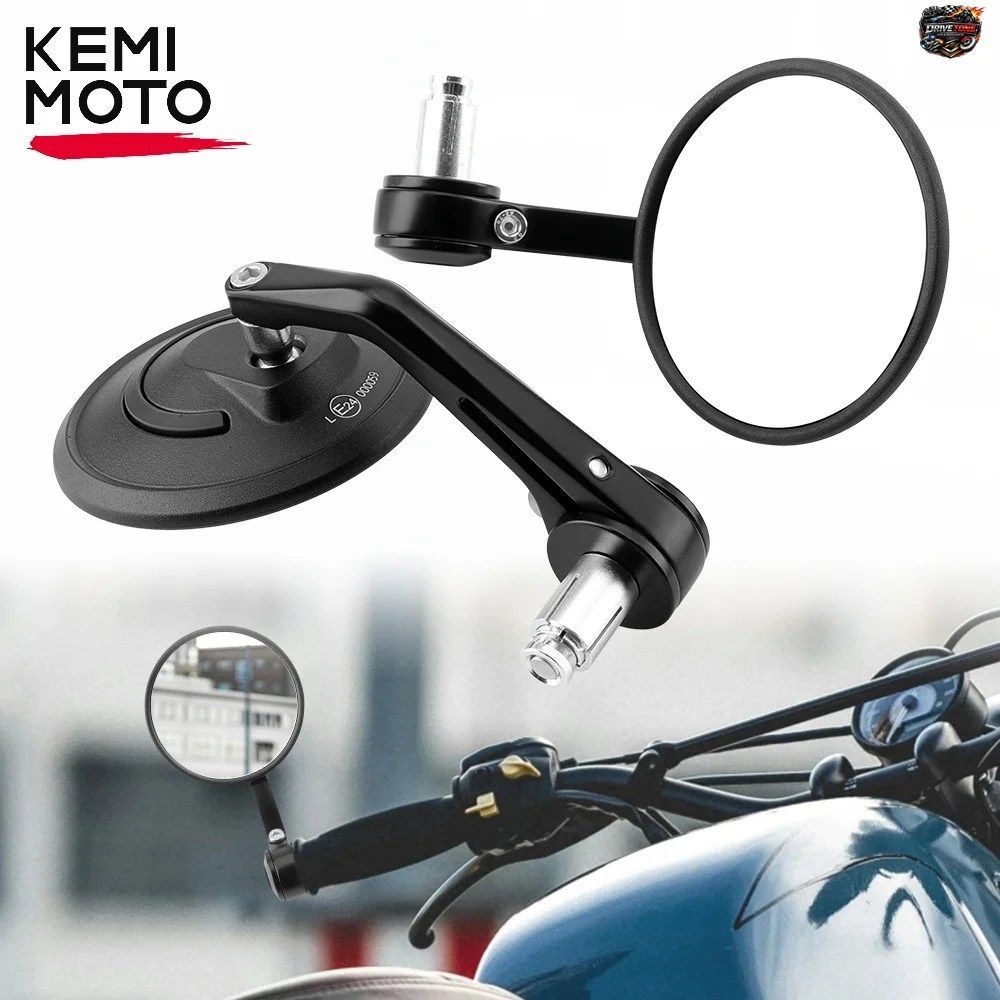 オートバイ用バーエンドバックミラー Eマーク ラウンド 7/8インチ 22mm ユニバーサルハンドルバーミラー CNCアルミニウム 360°調整可能サ