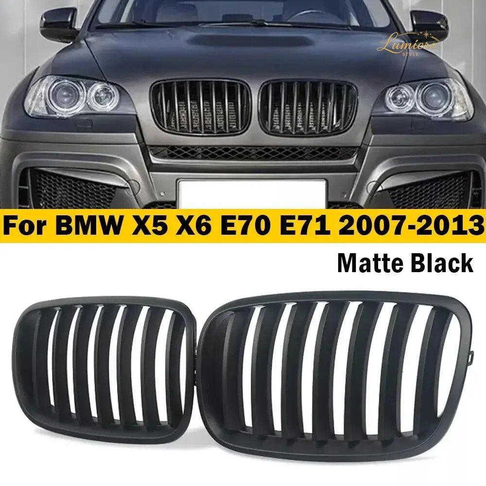 BMW X5 E70 X6 E71 2007-2013 フロントフード キドニーバンパー レーシンググリル メッシュ シングルスラットスタイル グリル 車
